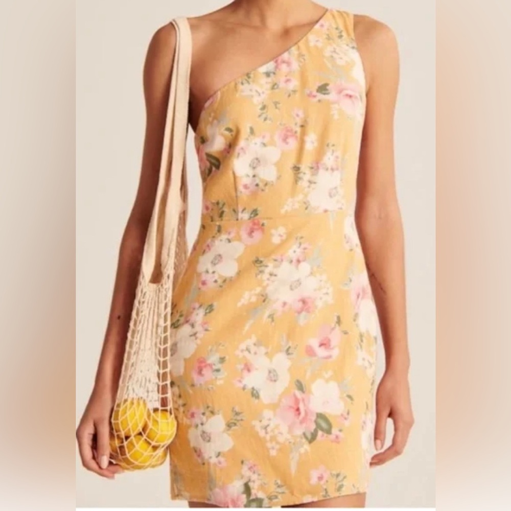 Abercrombie & Fitch One Shoulder‎ Linen Blend Floral Mini Dress - L
